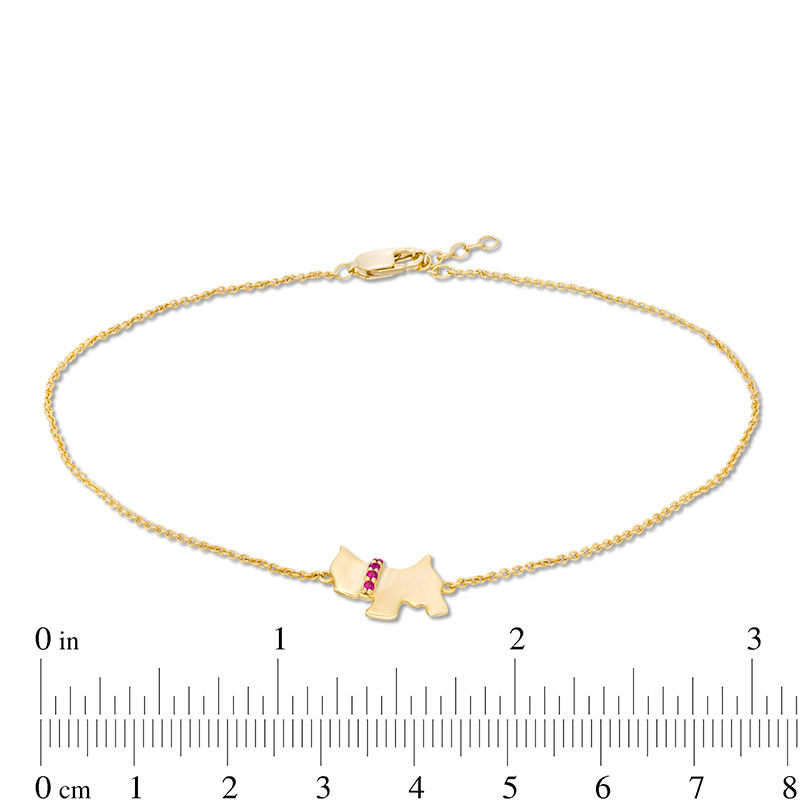 Lab-Created Ruby Collared Scottish Terrier Anklet in 10K Gold - 10"