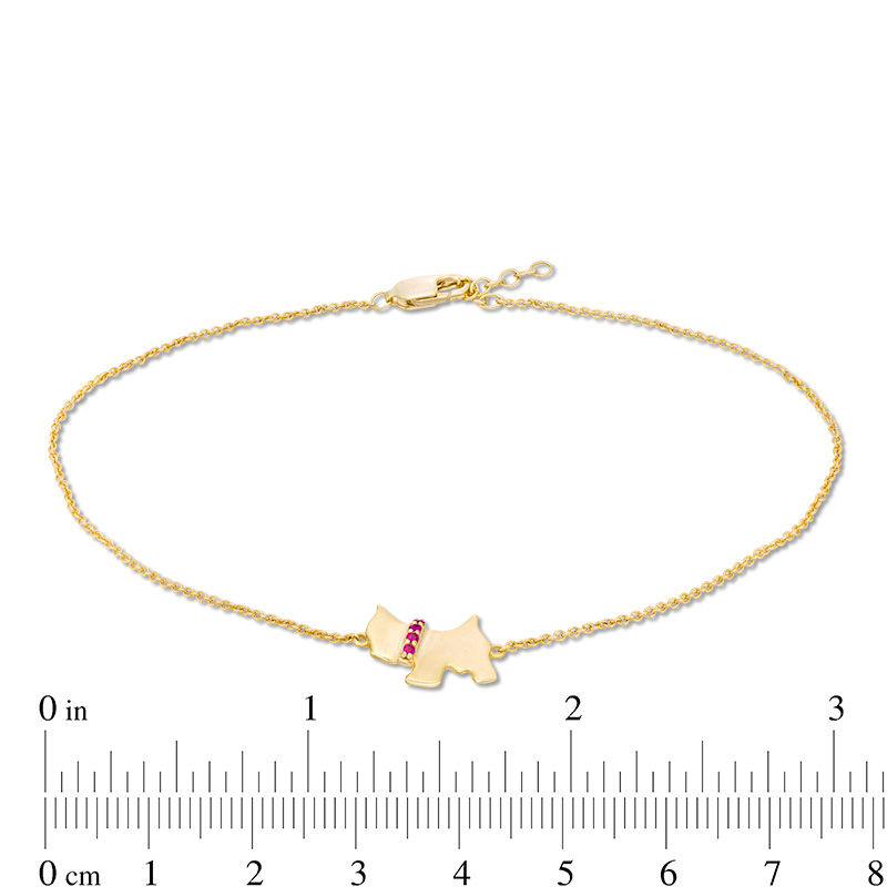 Main Image 2 of Lab-Created Ruby Collared Scottish Terrier Anklet in 10K Gold - 10"