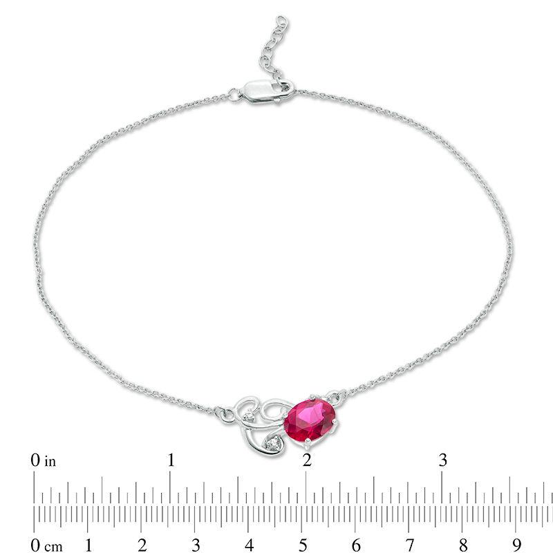 Main Image 3 of Oval Lab-Created Ruby and White Sapphire Scrolling Vine Anklet in Sterling Silver - 10"