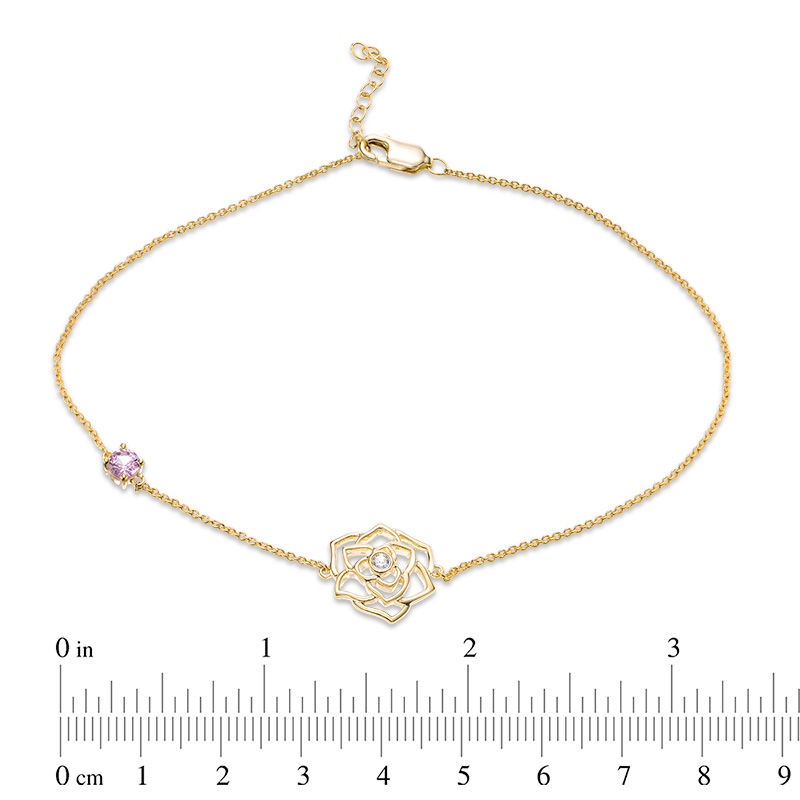 4.0mm Lab-Created Pink and White Sapphire Rose Anklet in 10K Gold - 10"