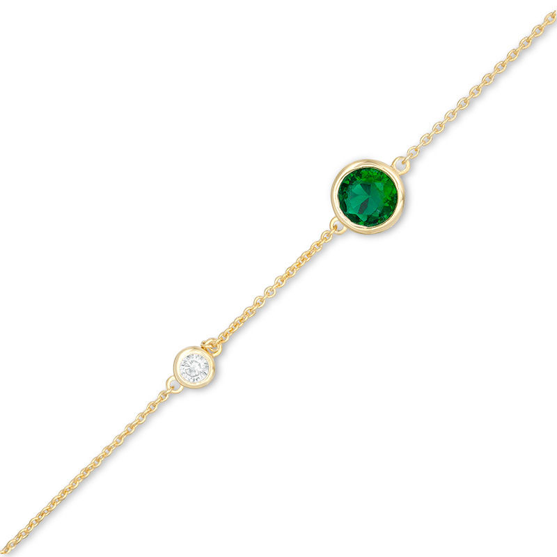 6.0mm Lab-Created Emerald and White Sapphire Accent Anklet in 10K Gold - 10"