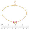 Thumbnail Image 3 of 4.0mm Heart-Shaped Lab-Created Ruby and White Sapphire Bow Anklet in 10K Gold - 10"