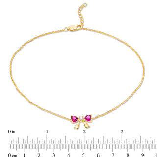 4.0mm Heart-Shaped Lab-Created Ruby and White Sapphire Bow Anklet in 10K Gold - 10"