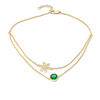 Thumbnail Image 1 of 6.0mm Lab-Created Emerald Solitaire and Daisy Outline Double Strand Anklet in 10K Gold - 10"