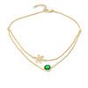 Thumbnail Image 0 of 6.0mm Lab-Created Emerald Solitaire and Daisy Outline Double Strand Anklet in 10K Gold - 10"