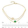 Thumbnail Image 2 of 6.0mm Lab-Created Emerald Solitaire and Daisy Outline Double Strand Anklet in 10K Gold - 10"