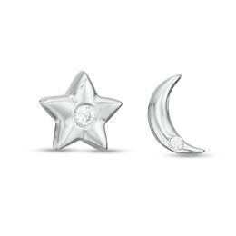 0.04 CT. T.W. Diamond Moon and Star Mismatch Stud Earrings in Sterling Silver