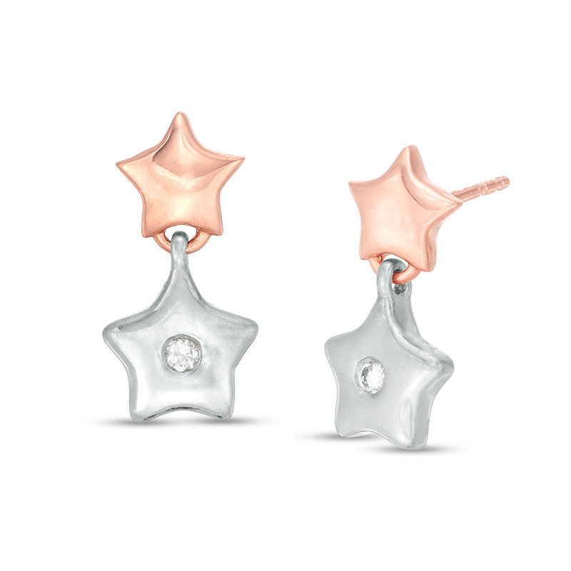0.04 CT. T.W. Diamond Double Star Drop Earrings in Sterling Silver and 10K Rose Gold