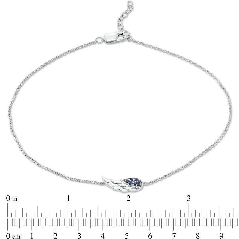 Lab-Created Blue Sapphire Sideways Angel Wing Anklet in Sterling Silver - 10"