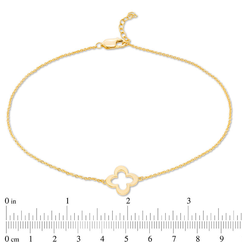 Quatrefoil Outline Anklet in 10K Gold - 10"