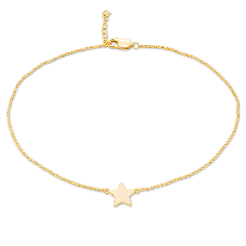 Polished Star Anklet in 10K Gold - 10"