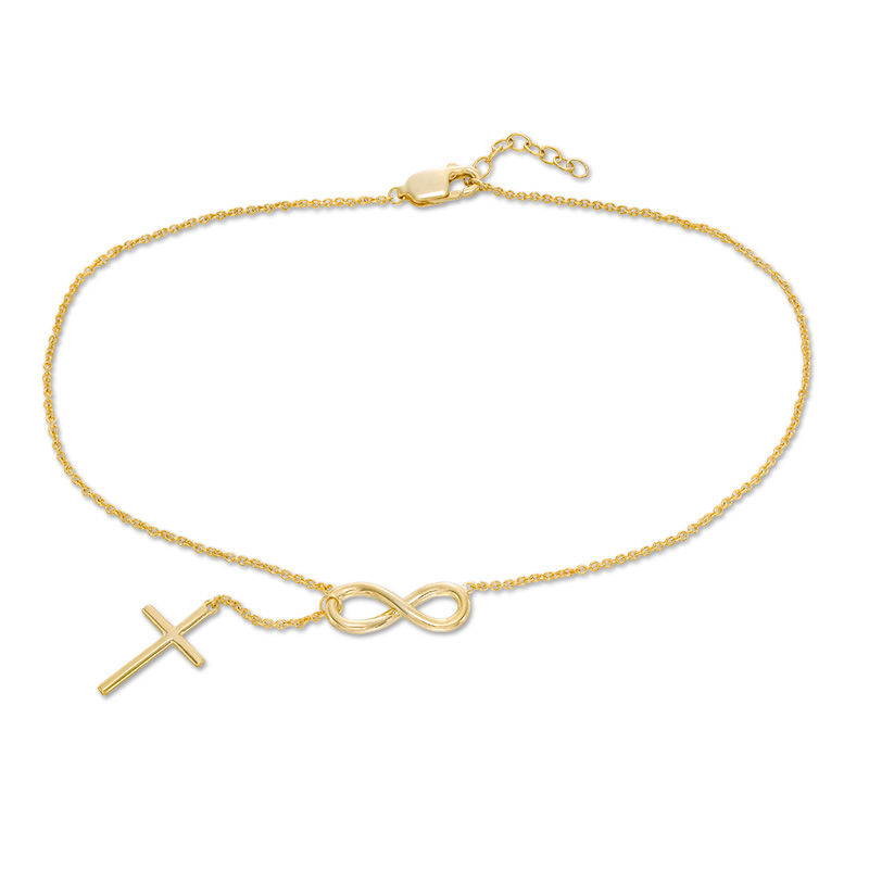 Infinity Cross Drop Anklet in 10K Gold - 10"|Peoples Jewellers