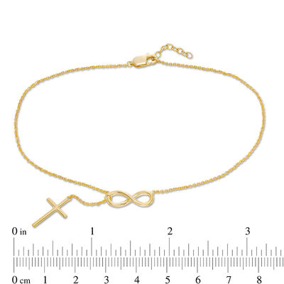 Infinity Cross Drop Anklet in 10K Gold - 10"