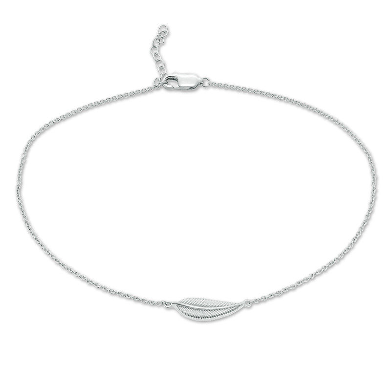 Etched Pattern Leaf Anklet in Sterling Silver - 10"