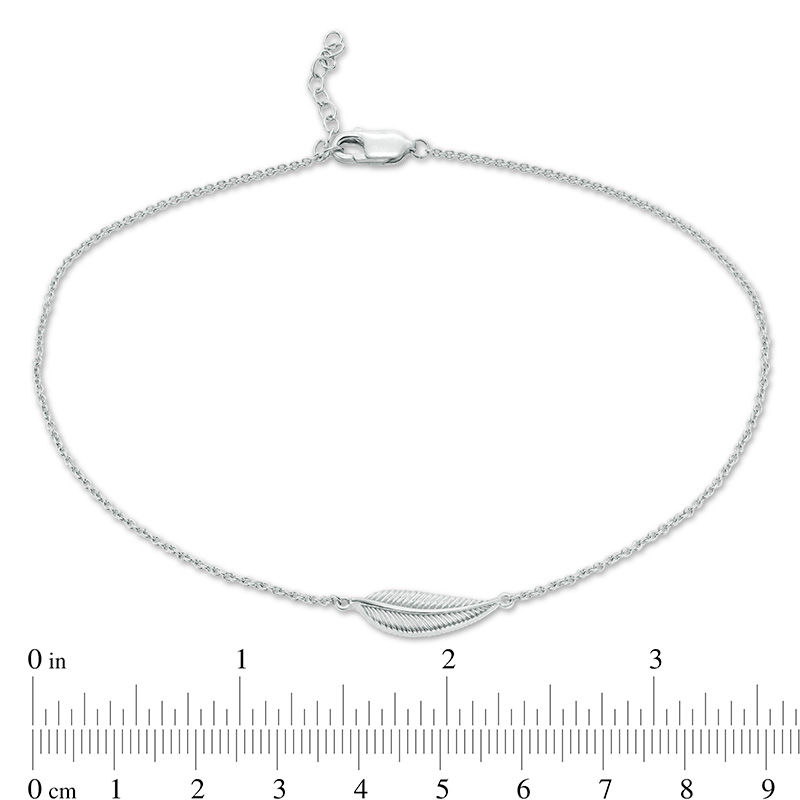 Etched Pattern Leaf Anklet in Sterling Silver - 10"