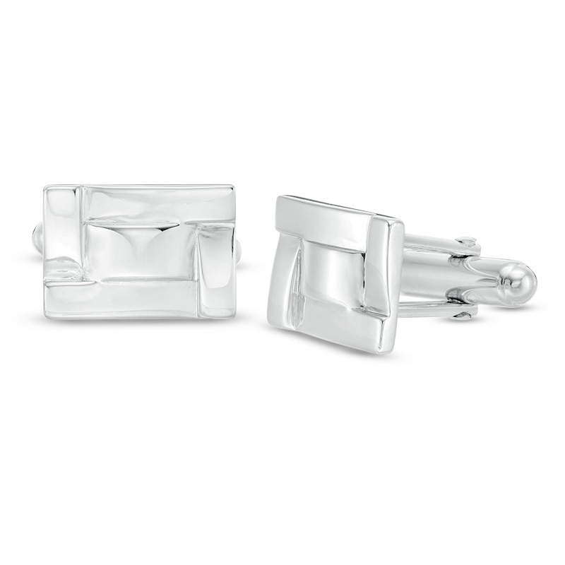 Rectangle Overlapping Frame Cuff Links in Sterling silver