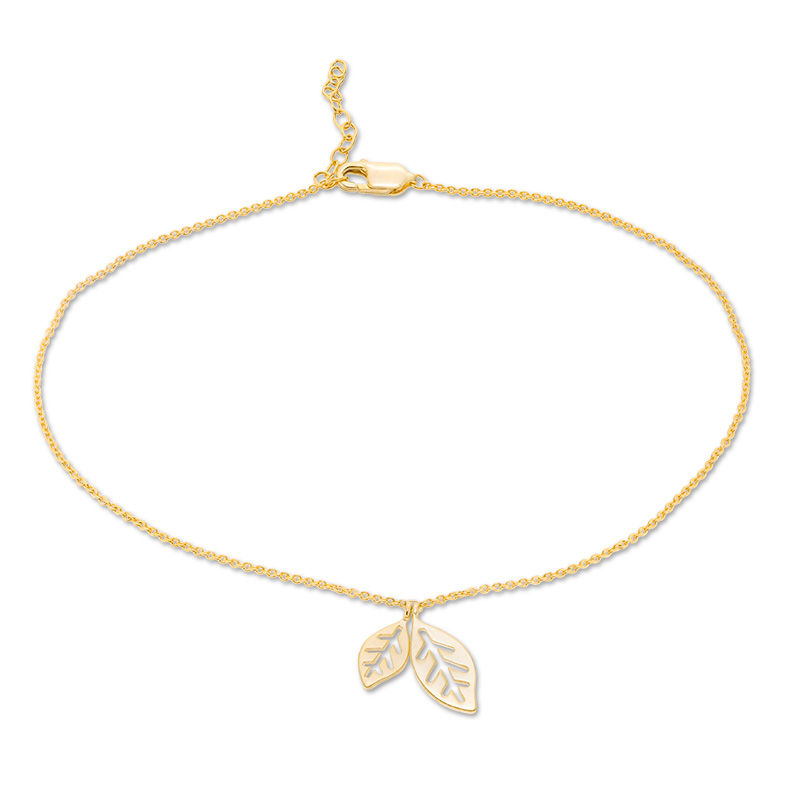 Double Leaf Dangle Anklet in 10K Gold - 10"|Peoples Jewellers