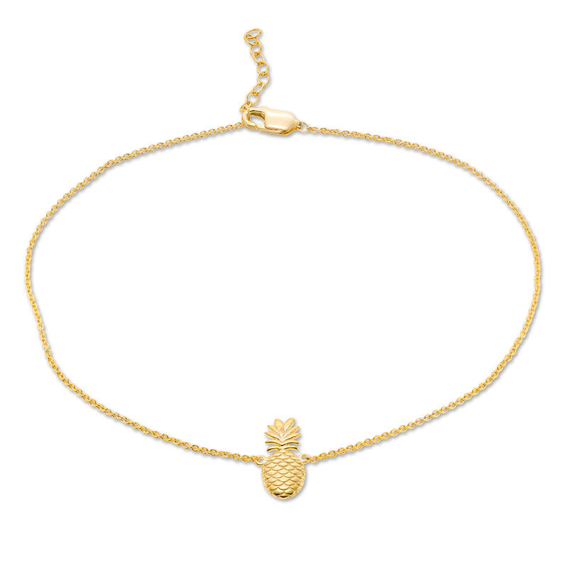 Etched Pineapple Anklet in 10K Gold - 10"
