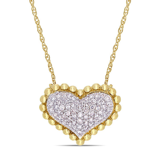 0.23 CT. T.W. Diamond Beaded Frame Heart Necklace in 10K Gold - 17"