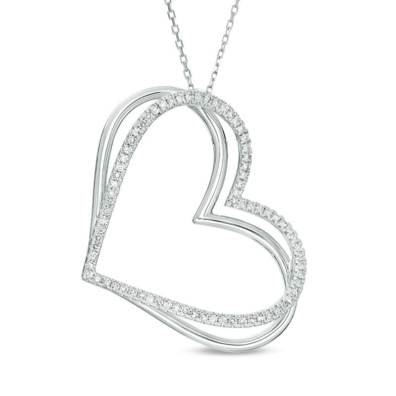 The Kindred Heart from Vera Wang Love Collection 0.45 CT. T.W. Diamond Tilted Pendant in 10K White Gold - 19"