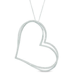 The Kindred Heart from Vera Wang Love Collection 0.95 CT. T.W. Diamond Tilted Pendant in Sterling Silver - 19&quot;