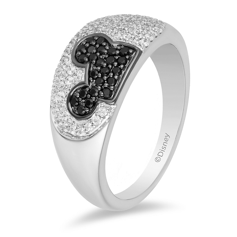 Main Image 2 of Mickey Mouse & Minnie Mouse 0.45 CT. T.W. Enhanced Black and White Diamond Ring in Black Sterling Silver