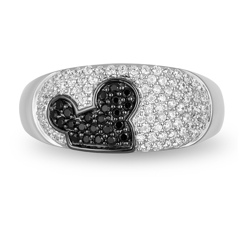 Main Image 3 of Mickey Mouse & Minnie Mouse 0.45 CT. T.W. Enhanced Black and White Diamond Ring in Black Sterling Silver
