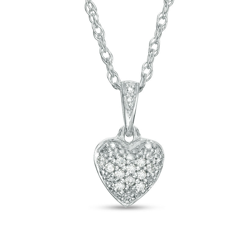 0.04 CT. T.W. Diamond Beaded Puff Heart Pendant in Sterling Silver