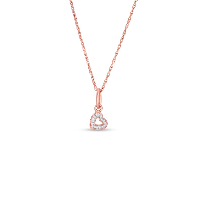 Diamond Accent Tilted Heart Outline Vintage-Style Pendant in 10K Rose Gold