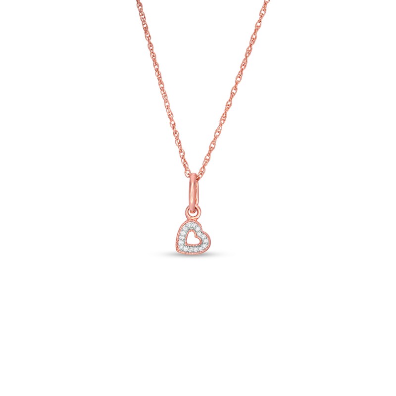 Diamond Accent Tilted Heart Outline Vintage-Style Pendant in 10K Rose Gold