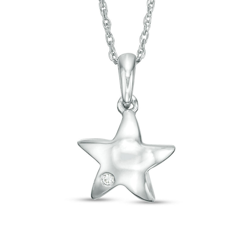 Diamond Accent Solitaire Sculpted Star Pendant in Sterling Silver