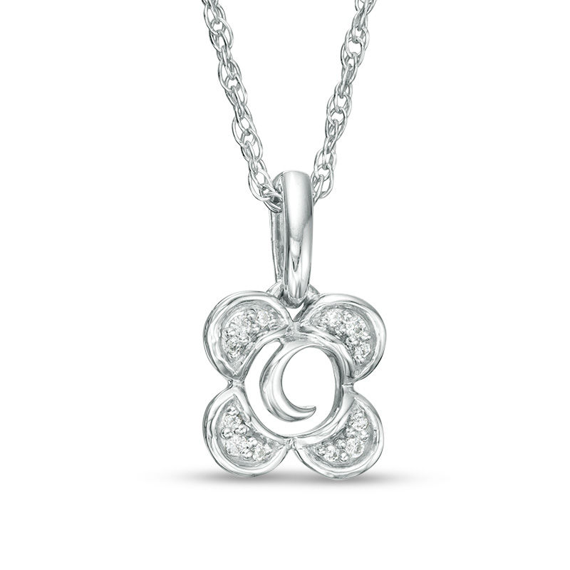 Diamond Accent Crescent Moon Centre Flower Pendant in Sterling Silver