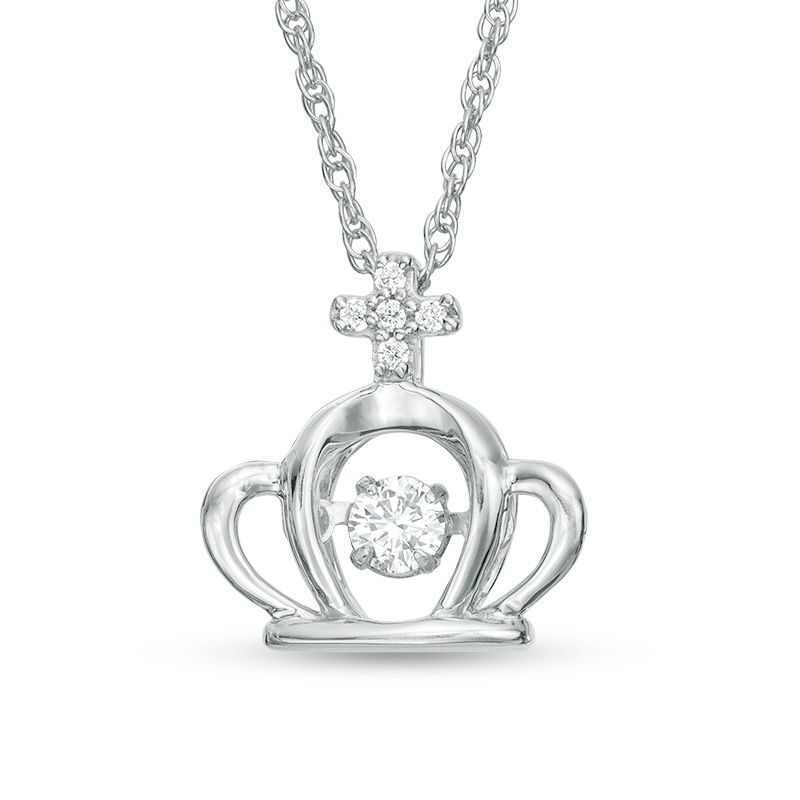 Main Image 1 of 0.085 CT. T.W. Diamond Cross-Topped Crown Moving Pendant in Sterling Silver