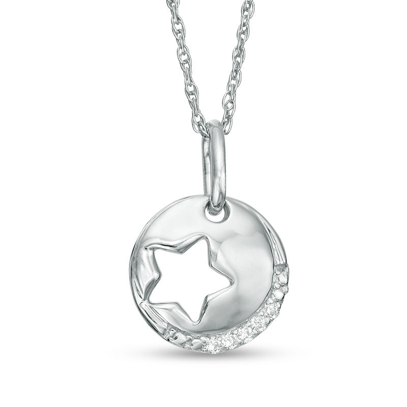 Diamond Accent Star Cutout Circle Pendant in Sterling Silver