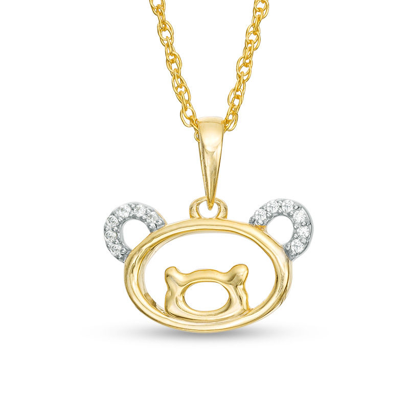 Diamond Accent Bear Face Outline Pendant in 10K Gold