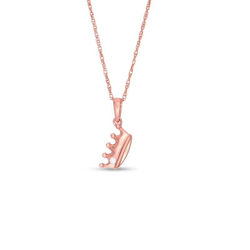 Diamond Accent Solitaire Tilted Crown Pendant in 10K Rose Gold
