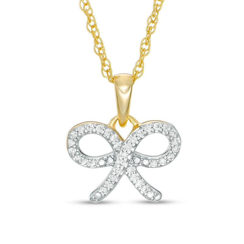 0.088 CT. T.W. Diamond Ribbon Bow Pendant in 10K Gold|Peoples Jewellers