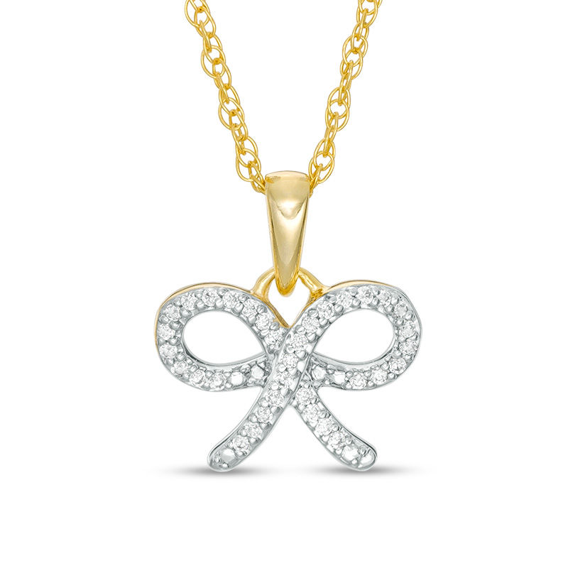 0.088 CT. T.W. Diamond Ribbon Bow Pendant in 10K Gold