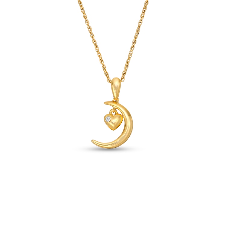 Main Image 1 of Diamond Accent Solitaire Crescent Moon and Heart Charm Pendant in 10K Gold