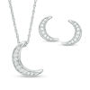 Thumbnail Image 0 of 0.29 CT. T.W. Diamond Crescent Moon Pendant and Stud Earrings Set in Sterling Silver
