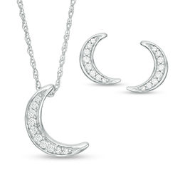 0.29 CT. T.W. Diamond Crescent Moon Pendant and Stud Earrings Set in Sterling Silver