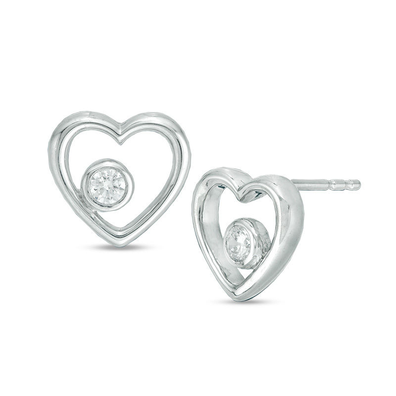 0.085 CT. T.W. Diamond Heart Outline Stud Earrings in Sterling Silver|Peoples Jewellers