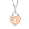 Thumbnail Image 0 of Diamond Accent Solitaire Heart Pendant in Sterling Silver and 10K Rose Gold
