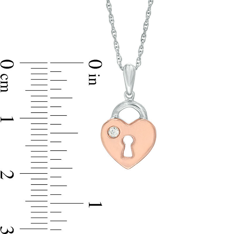 Diamond Accent Solitaire Heart Pendant in Sterling Silver and 10K Rose Gold