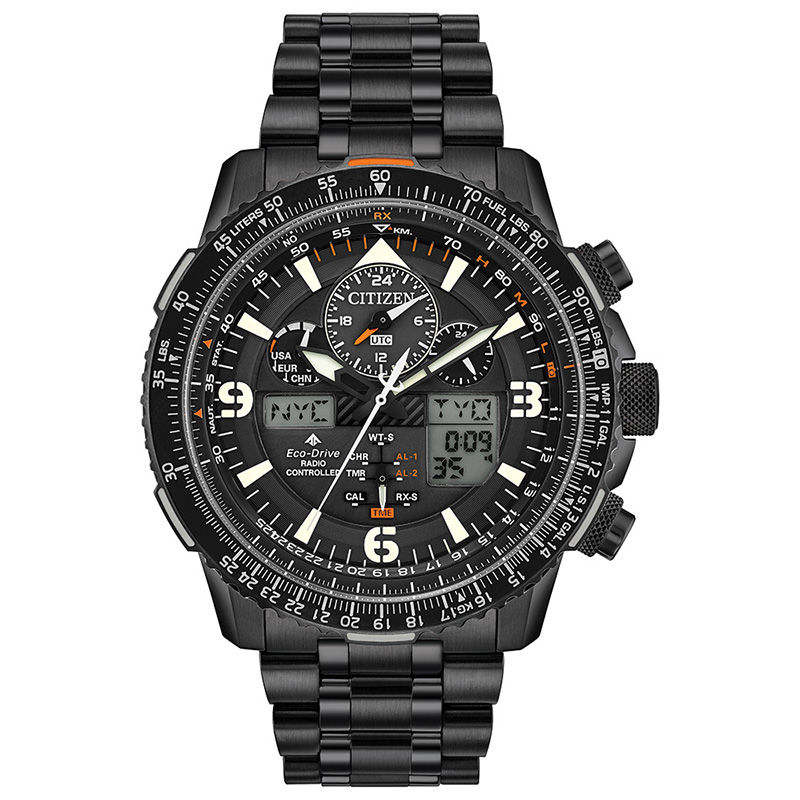 Men's Citizen Eco-Drive® Promaster Skyhawk A-T Chronograph Black IP Watch with Black Dial (Model: JY8075-51E)