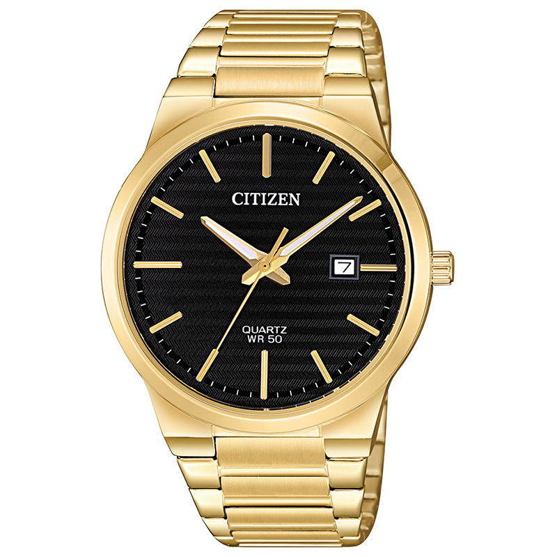 Men's Citizen Quartz Gold-Tone Watch with Black Dial (Model: BI5062-55E)|Peoples Jewellers