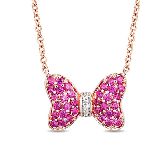 Peoples Mickey Mouse Minnie Mouse Garnet and Diamond Accent Bow Necklace in 10K Rose Gold 17.3 St. Vital Centre