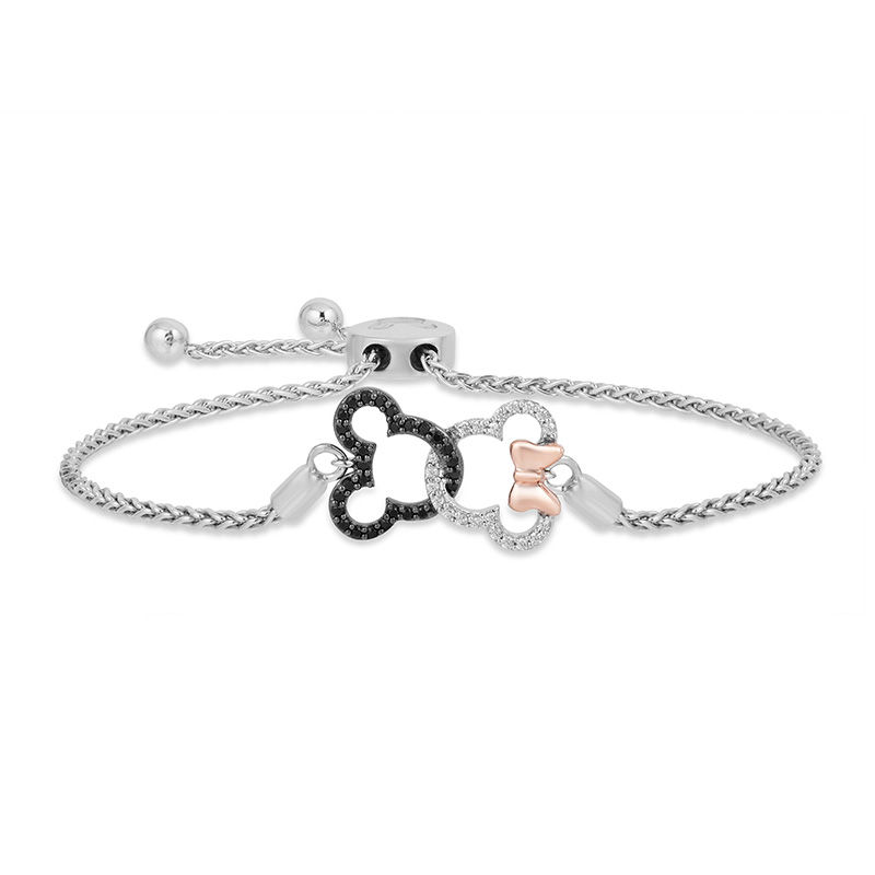 Main Image 2 of Mickey Mouse & Minnie Mouse 0.18 CT. T.W. Diamond Interlocking Bolo Bracelet in Sterling Silver and 10K Rose Gold - 8.5"