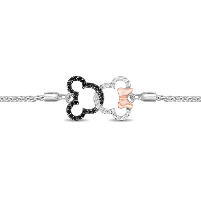 Main Image 3 of Mickey Mouse & Minnie Mouse 0.18 CT. T.W. Diamond Interlocking Bolo Bracelet in Sterling Silver and 10K Rose Gold - 8.5"