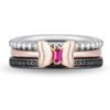 Mickey Mouse & Minnie Mouse Garnet and 0.115 CT. T.W. Diamond Band Set in Sterling Silver and 10K Rose Gold